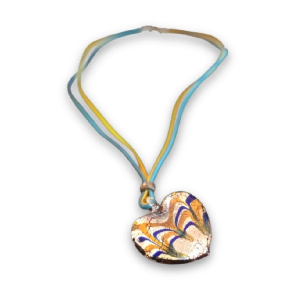 Murano-Style Glass Heart Pendant Necklace